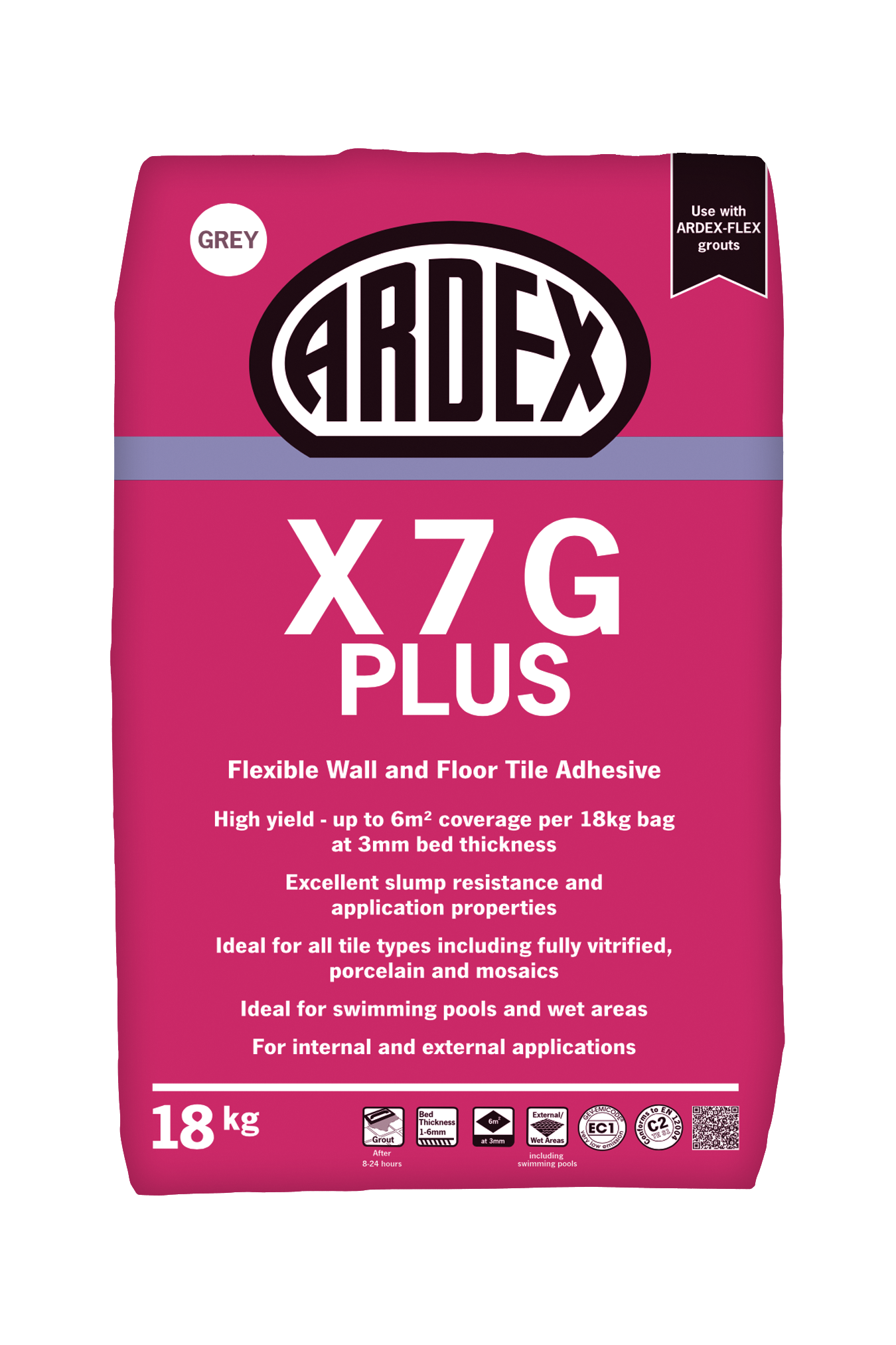 Ardex X7G Plus adhesive packaging on a white background