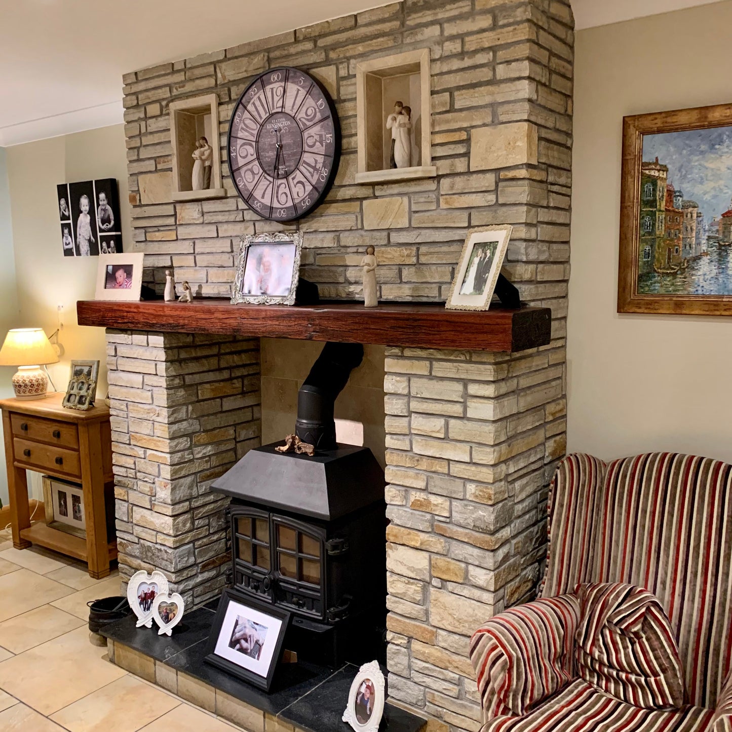 Internal fireplace completed using Gold Donegal Quartzite Garden Walling - Machined.