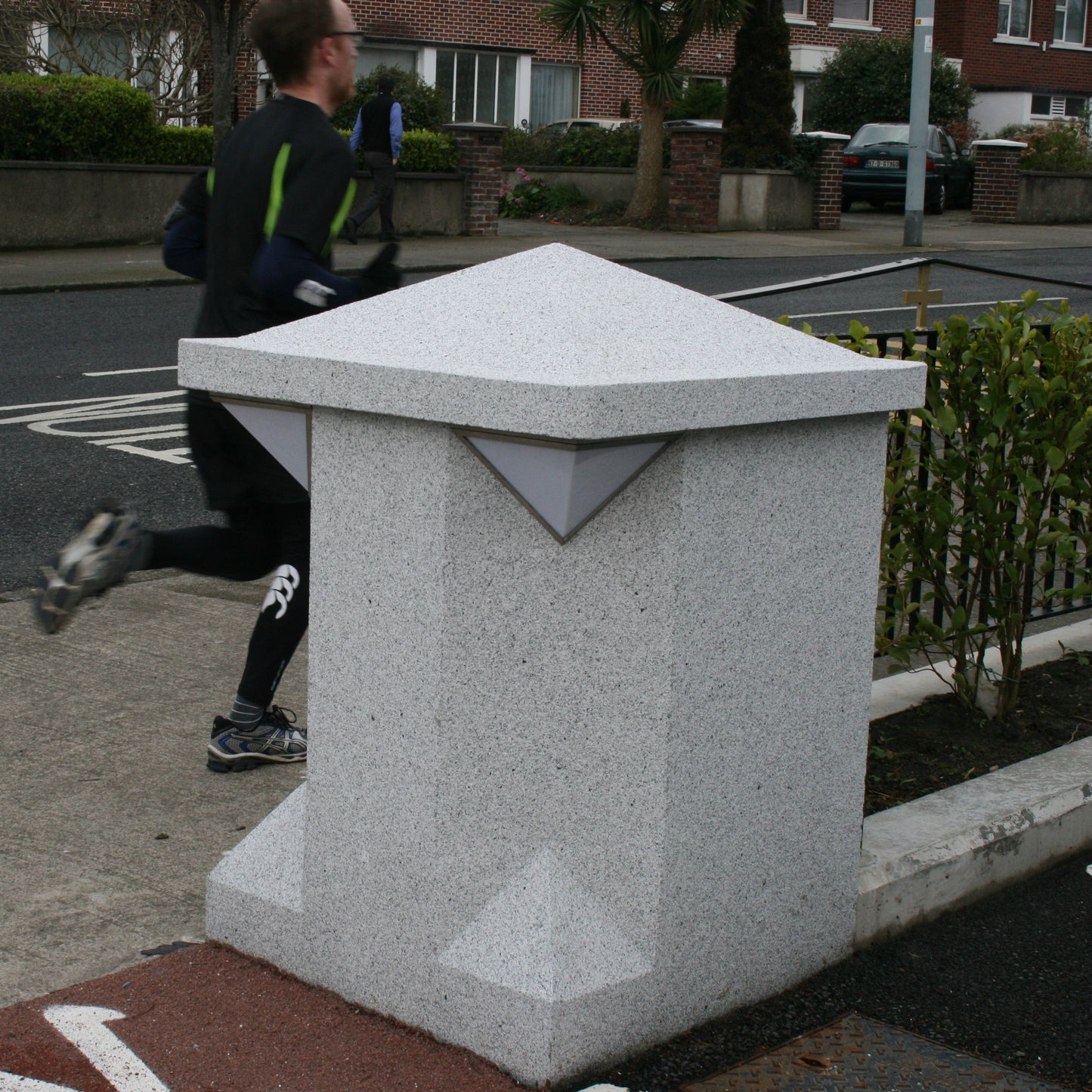 Bespoke Silver Granite Pillar with Apex Pillar Cap in a residential setting.