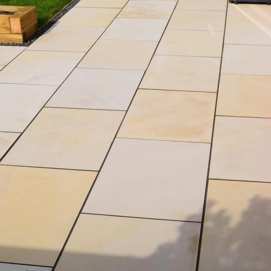 Close up of Tinted Mint Sandstone Paving in 600 x 600mm size.