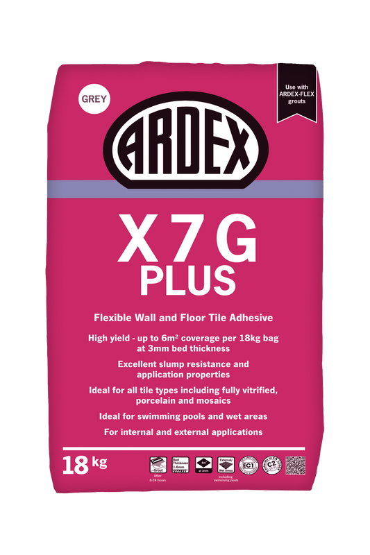 Ardex X7G Plus adhesive packaging on a white background