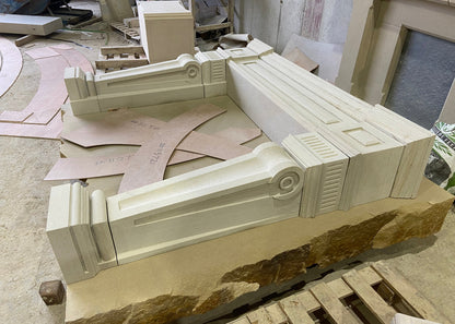 Architectural Sandstone Fireplace Surround in McMonagle Stone's Workshop