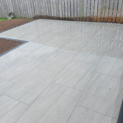 Patio area completed using Ashen Jewel Range Porcelain Paving Tiles. 