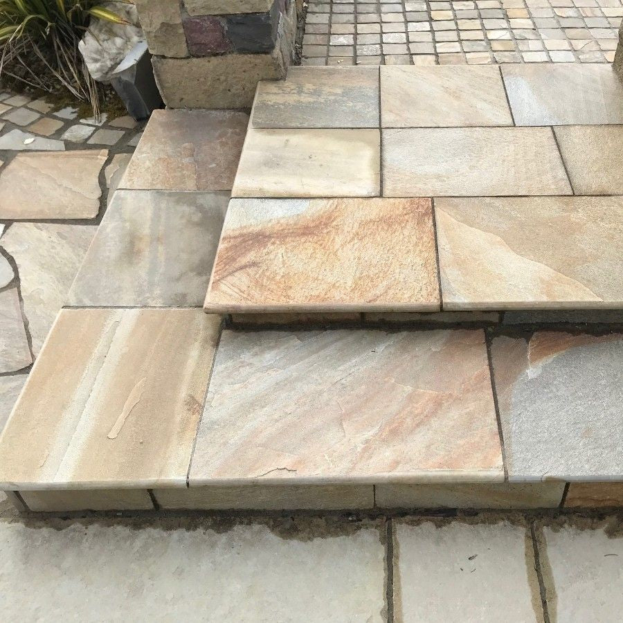 Bespoke Donegal Quartzite Steps on McMonagle Stone's display area.