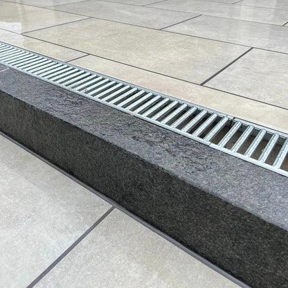 Close up of Black Granite Kerb with a flamed finish. 