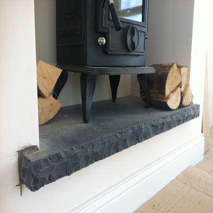 Black Limestone Hearth with Rockfaced Edge