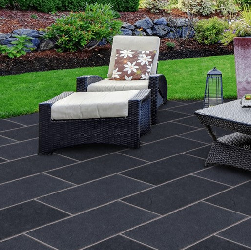 Computer generated image to show Black Limestone in 600 x 300mm size installed in the recommended laying pattern. 