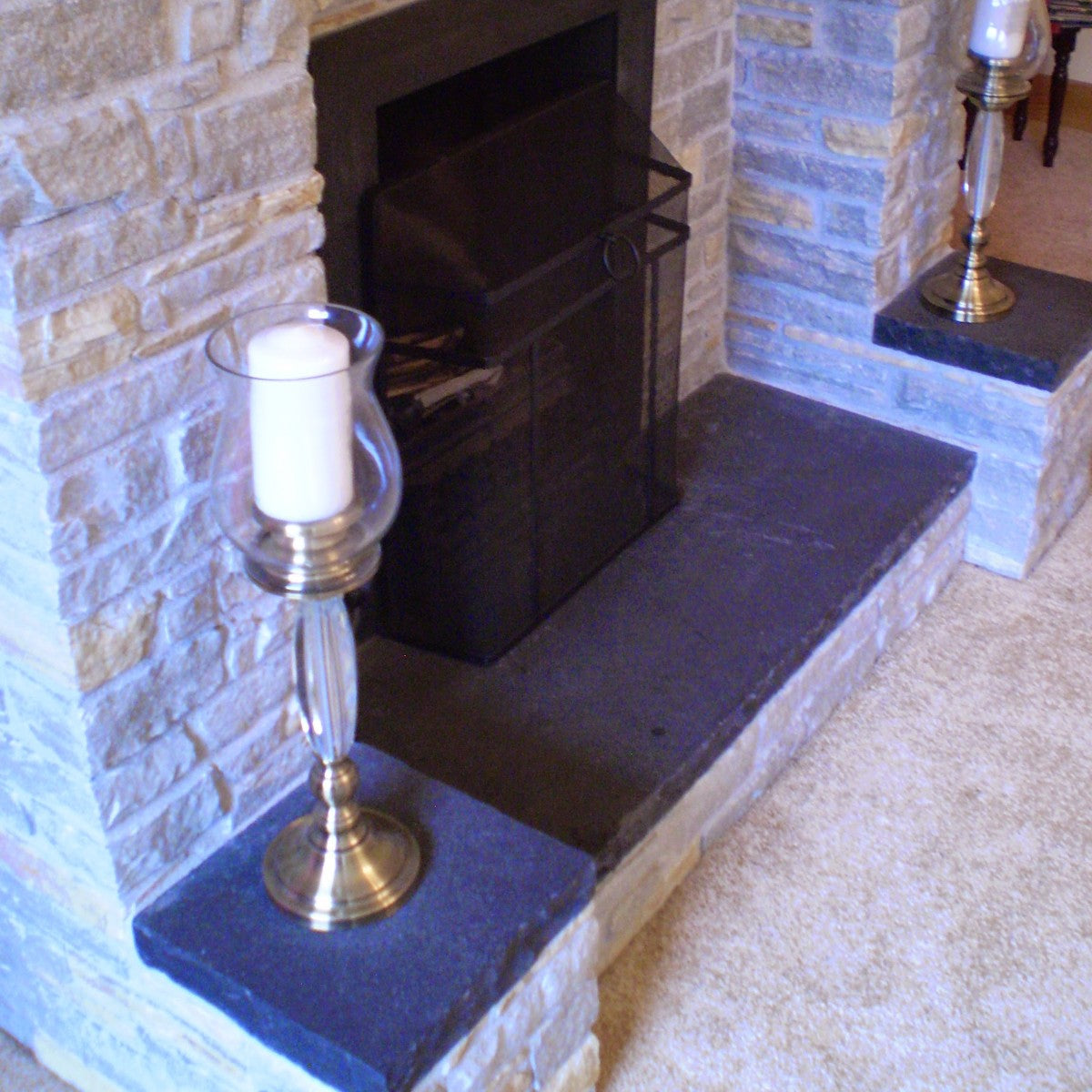 Donegal Quartzite Fireplace with Bespoke Black Limestone Hearth