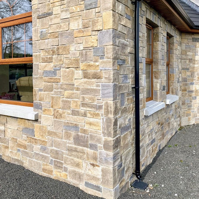 Close up of Blue Centre & Mountcharles Sandstone Stoneer Cladding Corners. 