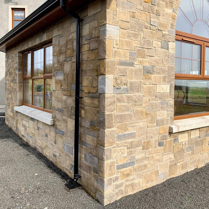 Close up of Blue Centre & Mountcharles Sandstone Stoneer Cladding Corners. 