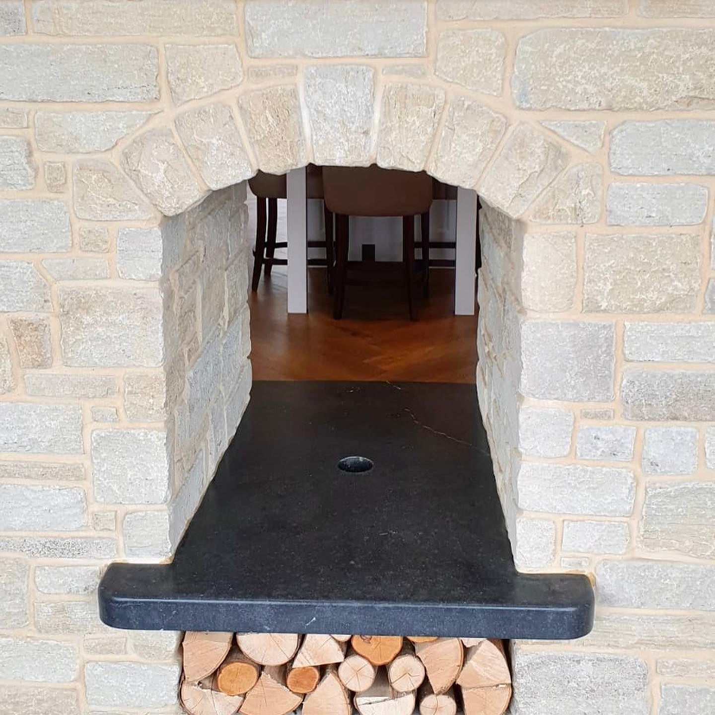 Bespoke Blue Limestone Hearth with a Sanded Finish and treated with PROTECTiT Colour Restorer. 