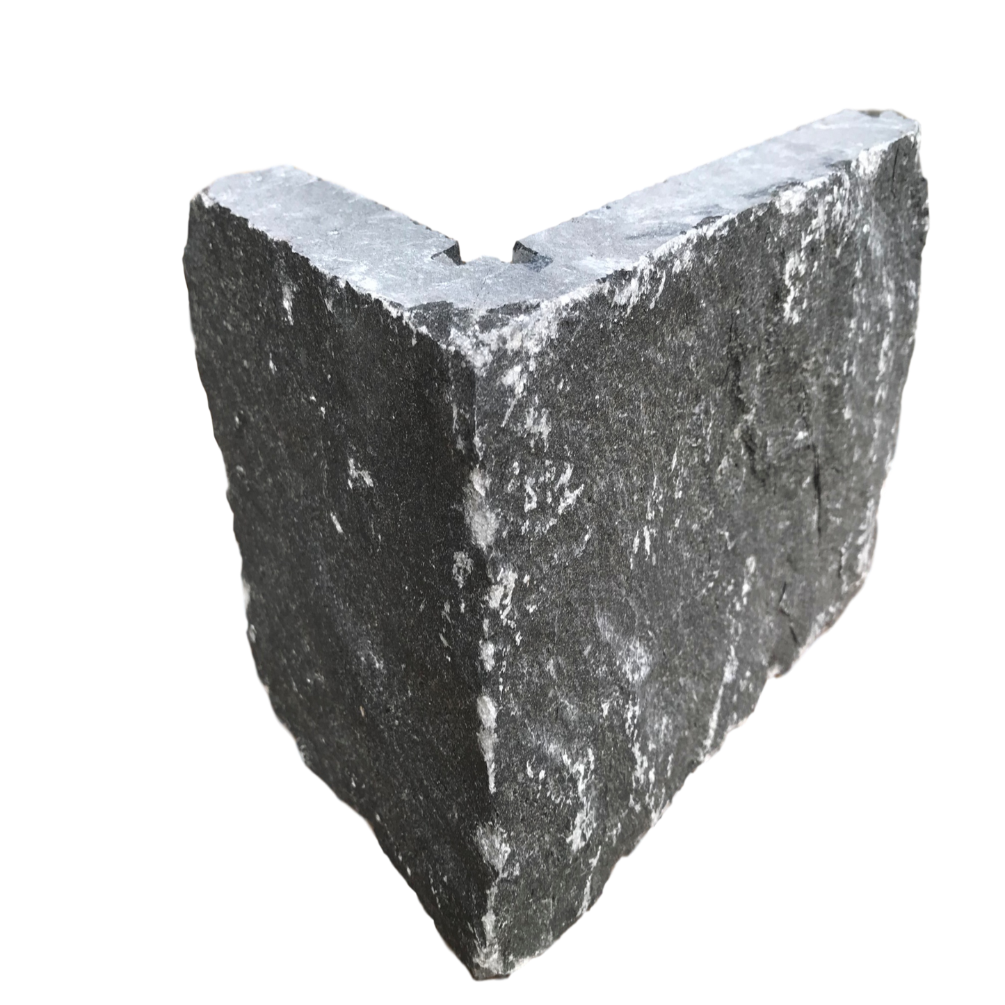 A single blue limestone cladding corner piece against a white background.