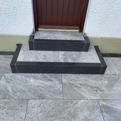 Steps completed using Dark Twice Qz Range Porcelain Paving Tiles. 