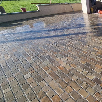 Patio completed using Donegal Quartzite Cobbles in 200 x 100mm size.