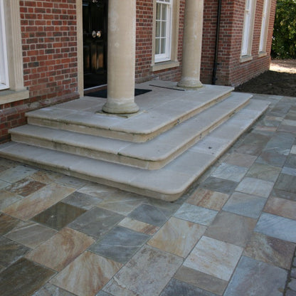 Grand entrance surrounded by Donegal Quartzite Sawn Paving. 