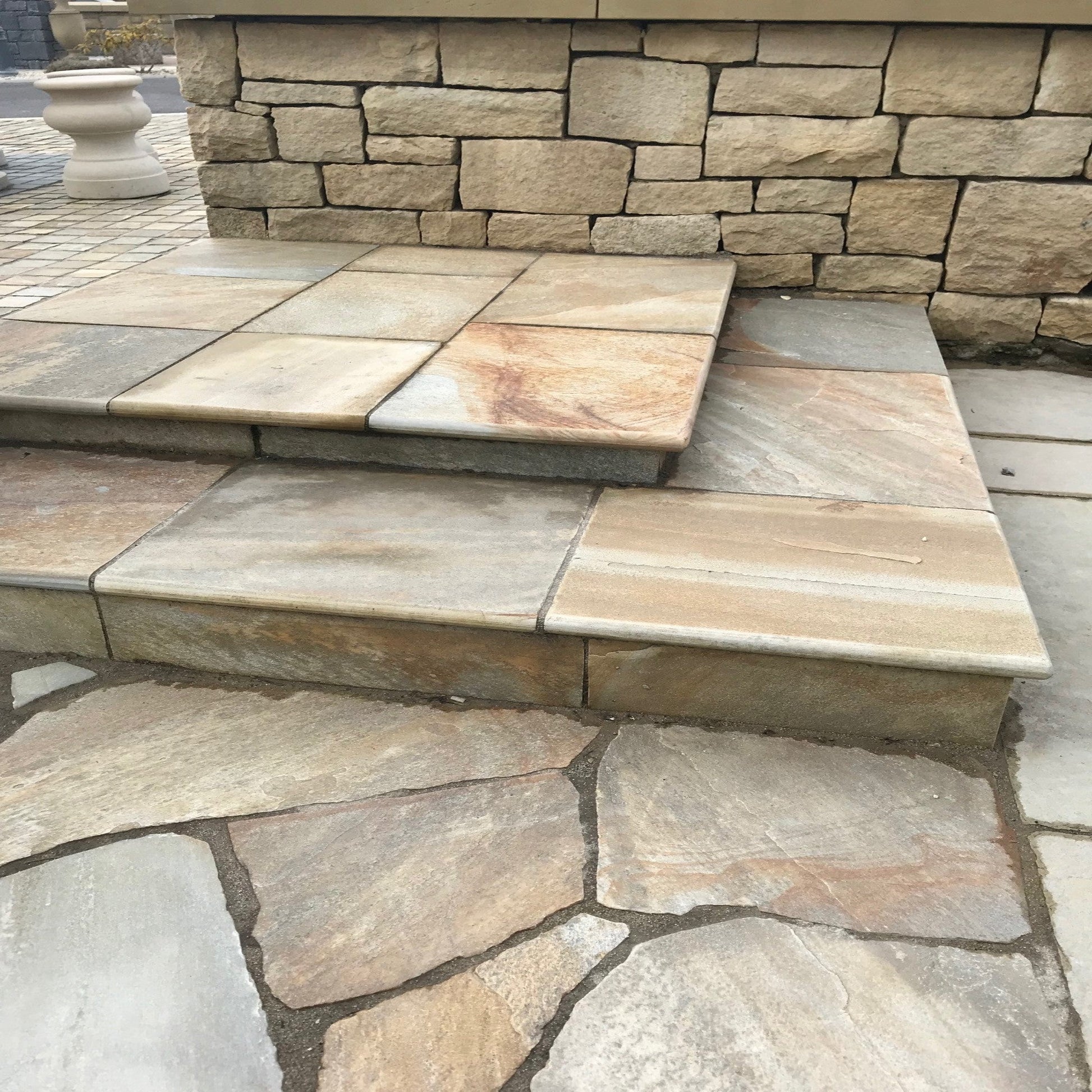 Donegal Quartzite Steps with bespoke bullnose edging on display in Mountcharles, Co. Donegal. 
