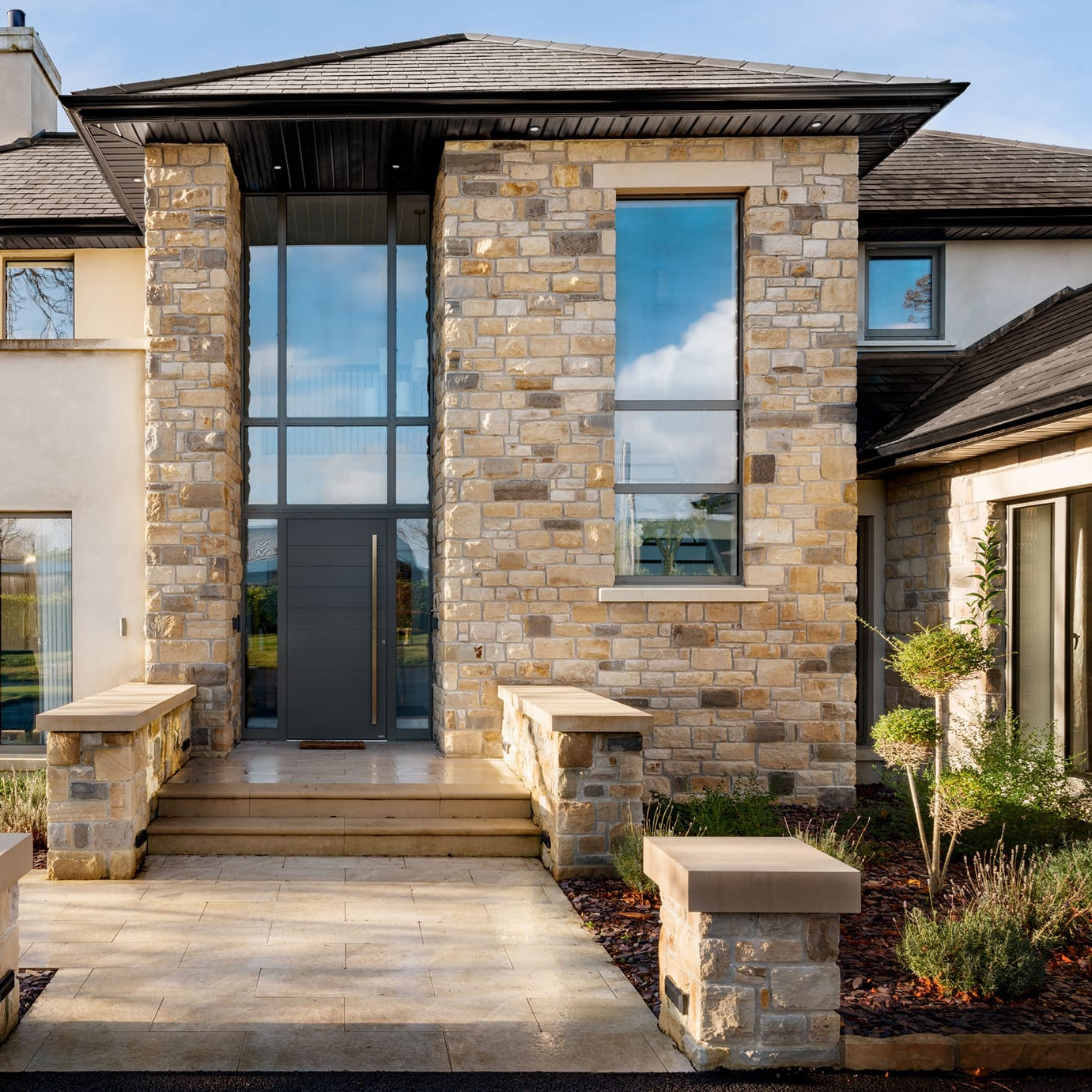 Contemporary new build featuring our Dunhill Blend Sandstone Machined.