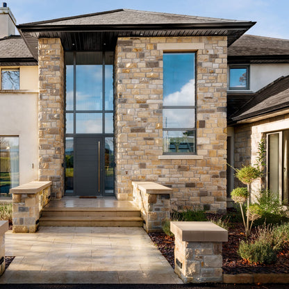 Contemporary new build featuring our Dunhill Blend Sandstone Machined.