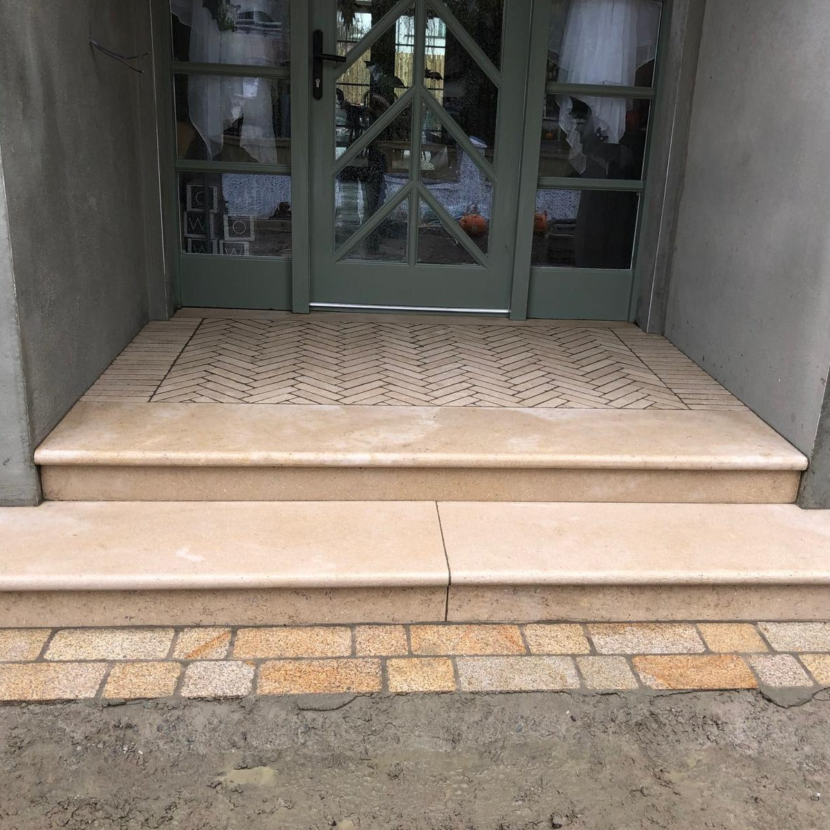 Egyptian Limestone Steps leading up to a main house entrance. 