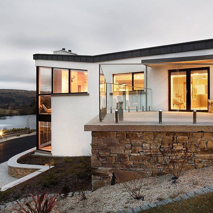 Modern new build house completed using our Gold Donegal Quartzite Machined. 