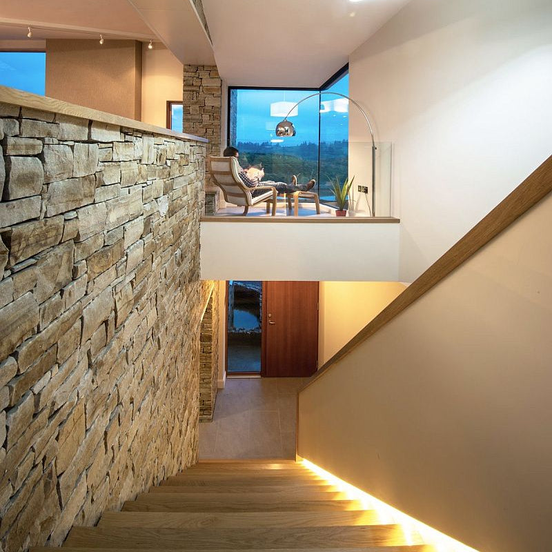 Internal stone feature wall completed using our Gold Donegal Quartzite Machined walling stone.