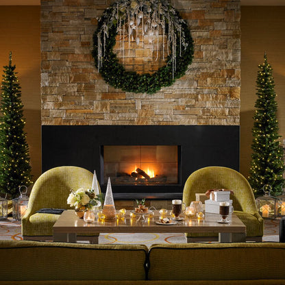 Stunning hotel fireplace completed using 30mm Gold Donegal Quartzite Stoneer Cladding.