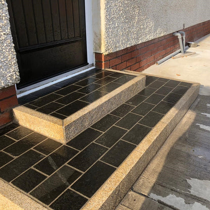 Steps featuring Gold Granite Kerbing with a Bush Hammered Surface Finish