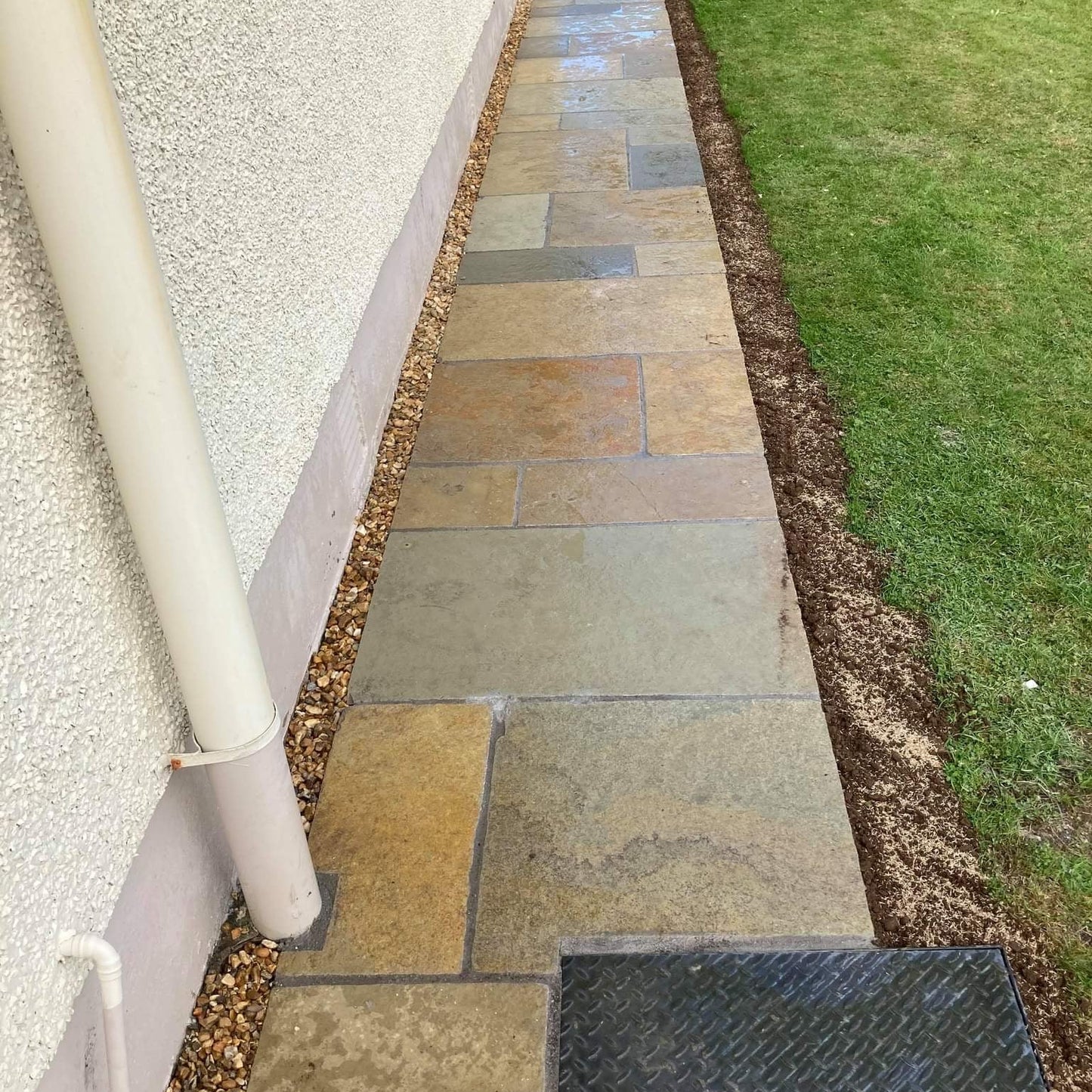 Yellow Limestone Pathway with Gold Shingle Edging. 