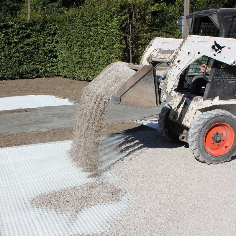 Patio area completed using gravel grids and decorative chipping. 