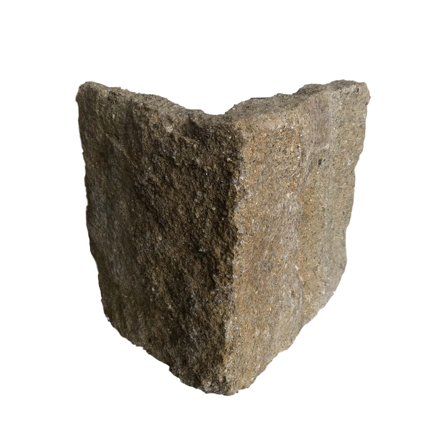 A corner piece of Grit Sandstone Stoneer Cladding. Golden brown with a gritty texture. 