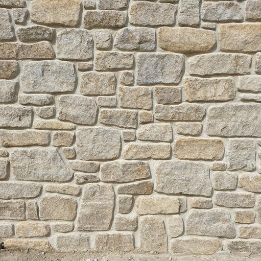 Pattern of stone in a wall. Stone is our Grit Sandstone Tumbled. 