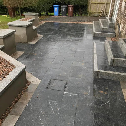 Patio area and steps completed with Irish Blue Limestone Paving. 