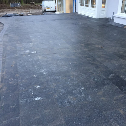 Large patio area nearing completion featuring Irish Blue Limestone Paving. 
