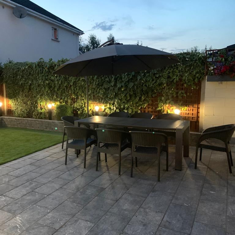 Small patio area featuring Irish Blue Limestone Paving. 