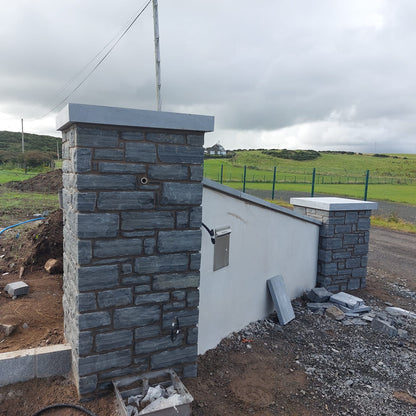 Entrance pillars completed in Irish Slate Stoneer Cladding. 