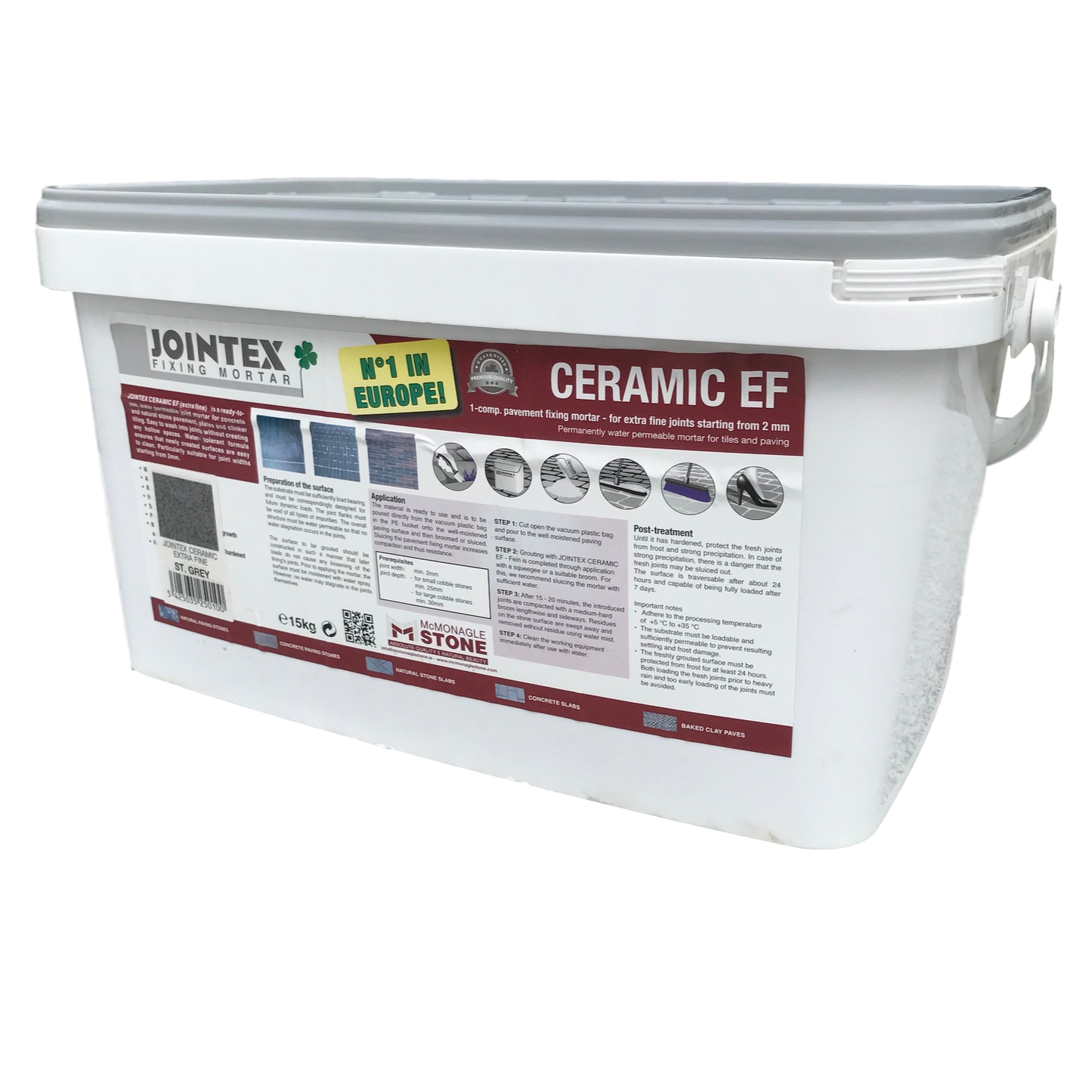 JOINTEX Easy Extra Fine - Stone Grey 15kg Tub on a white background.