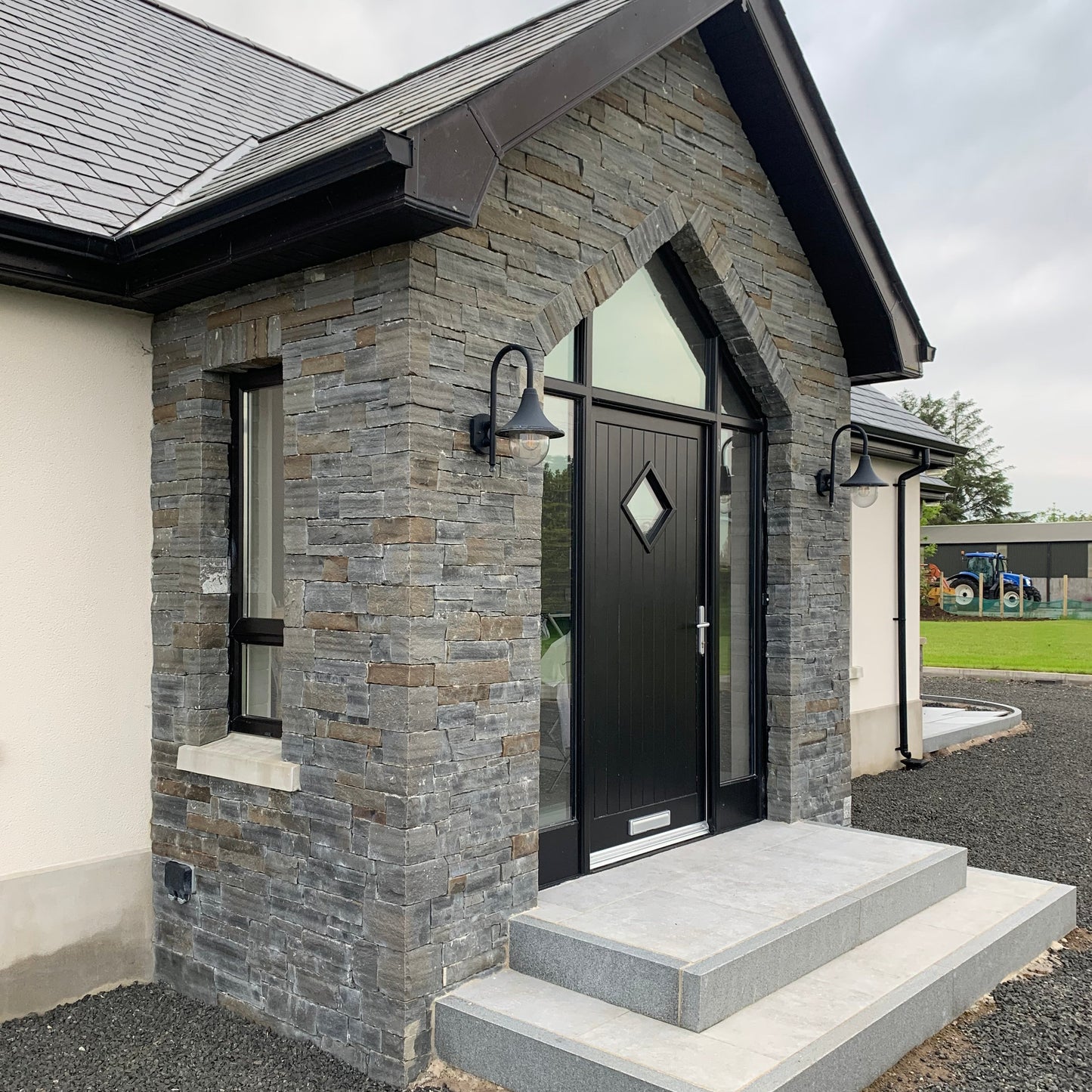 Stone porch completed in Liscannor Slate Stoneer Cladding.