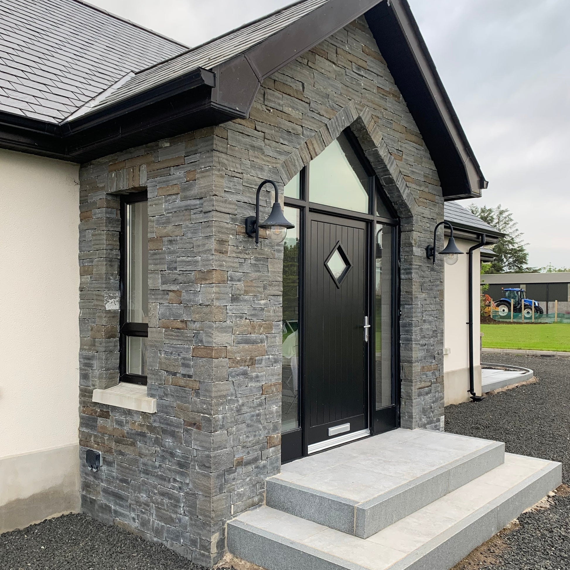 Stone porch completed in Liscannor Slate Stoneer Cladding.