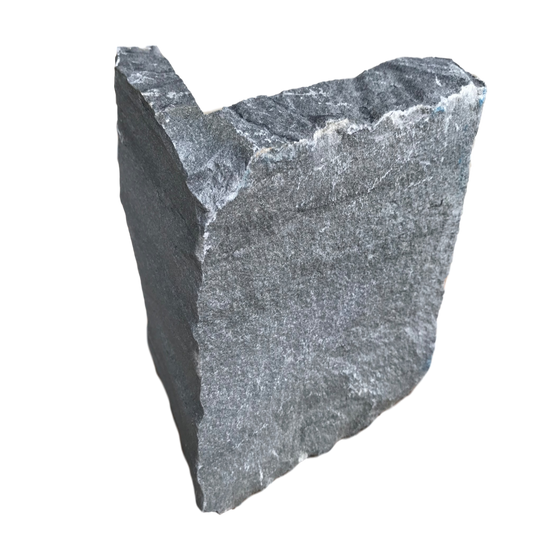 A single corner piece of Liscannor Slate Stoneer Cladding with deep grey colour variations. 