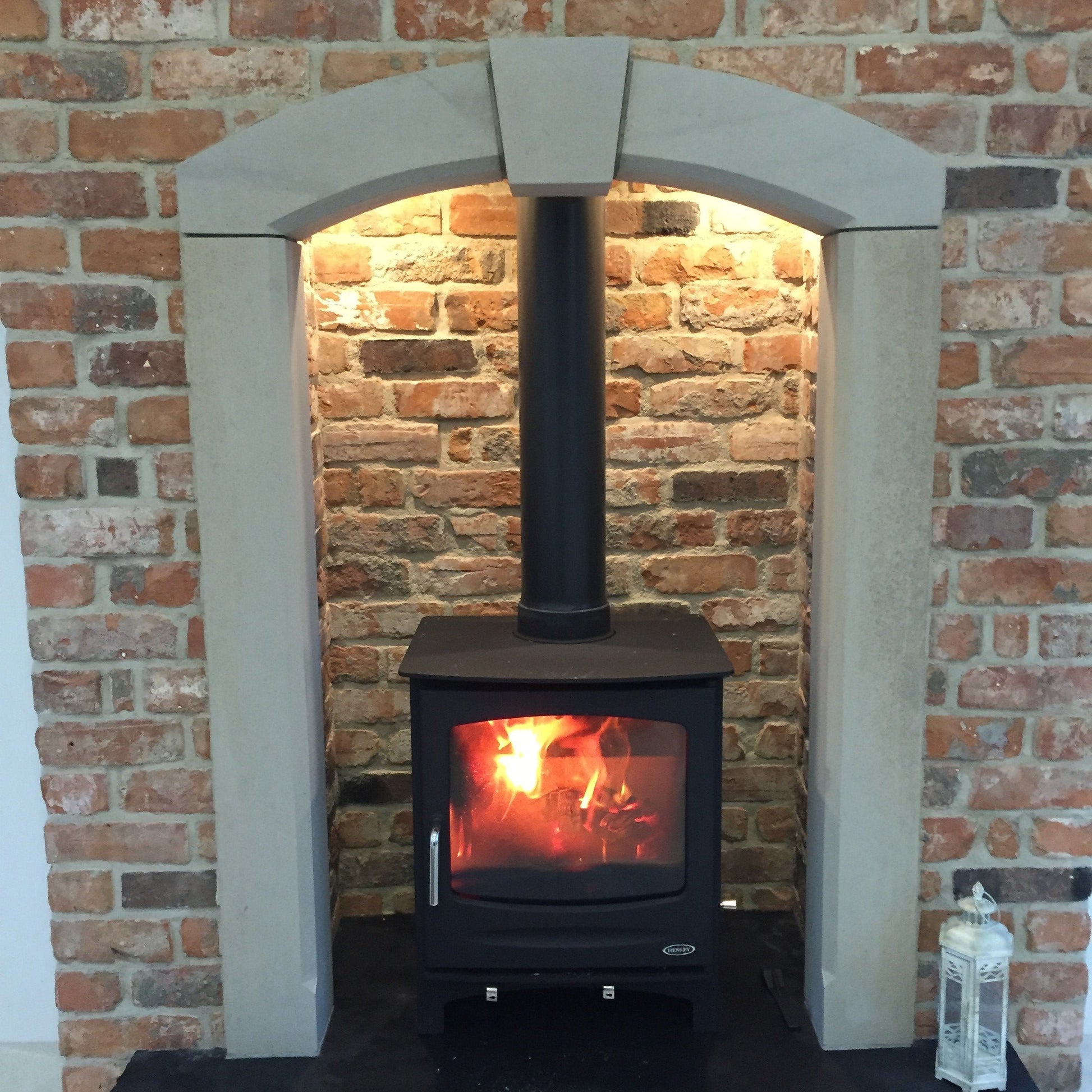 Close up of Sandstone Fireplace Surround with Keystone detail. 