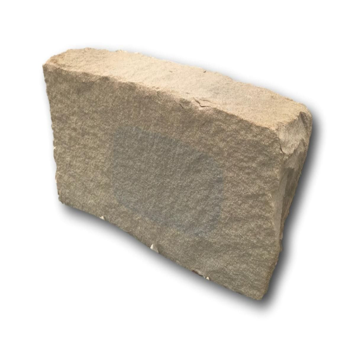 A single Mountcharles Sandstone Kerb with a natural finish, in a beige / blue colour with visible layers and textural elements.