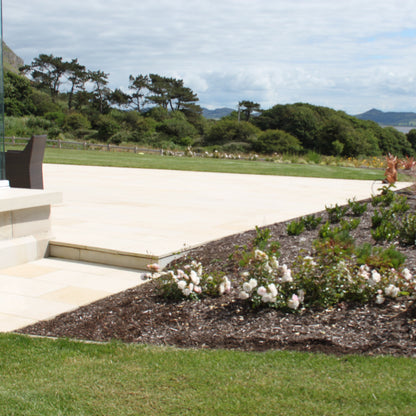 Beautiful patio area and garden. Paving slabs are Mountcharles Sandstone. 