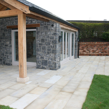 Outdoor garden room and patio area completed in Mountcharles Sandstone. 