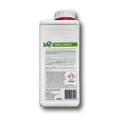 The back of a 1 Litre container of PROTECTiT Deep Cleaner on a white background. 