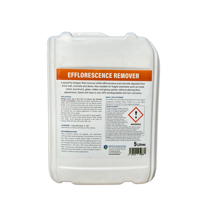 The back of a 5 litre container of PROTECTiT Efflorescence Remover on a white background.