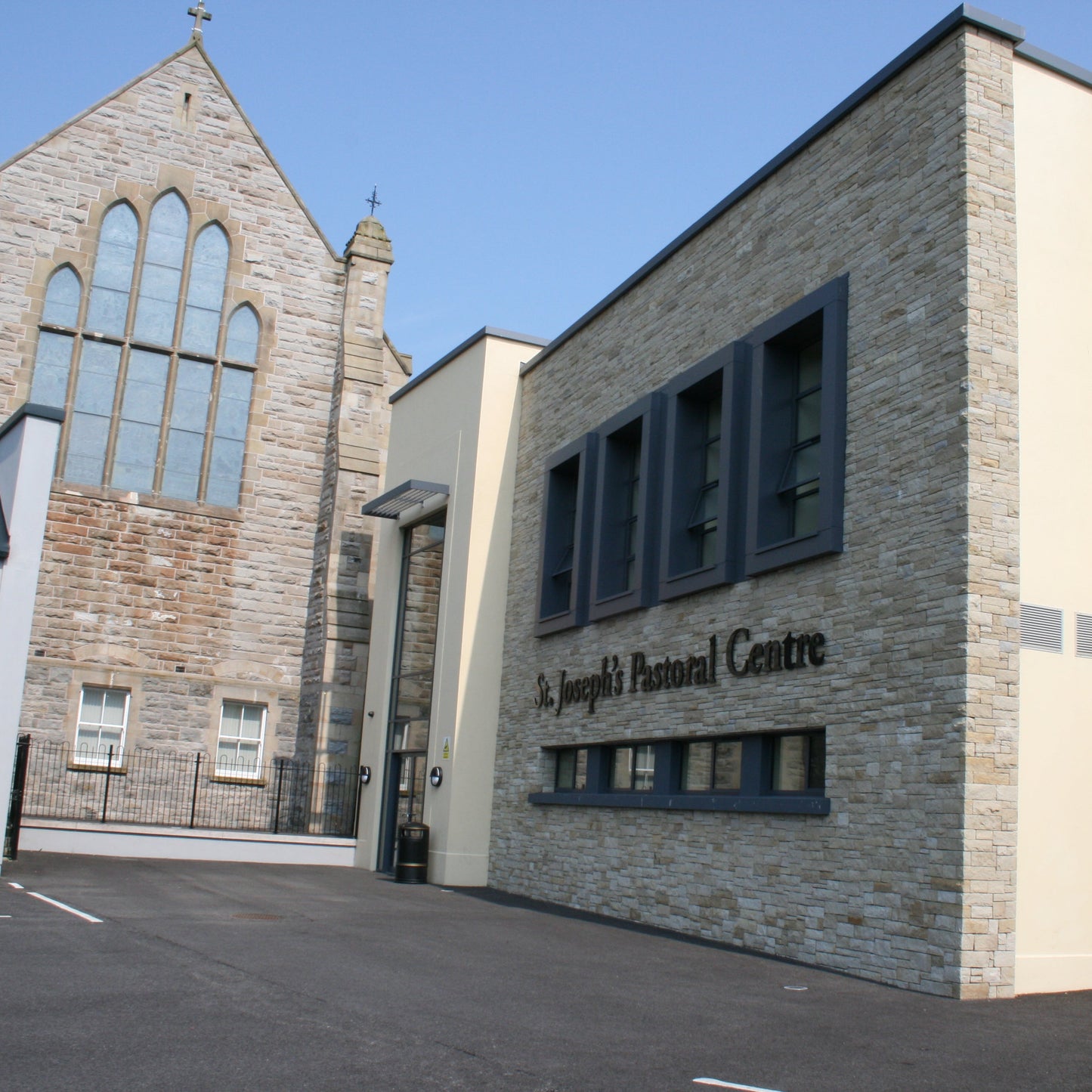 St. Joseph's Pastoral Centre with stonework completed in Sawn Bed Sandstone Machined.