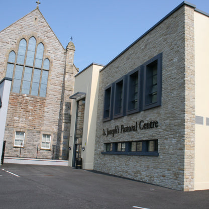 St. Joseph's Pastoral Centre with stonework completed in Sawn Bed Sandstone Machined.
