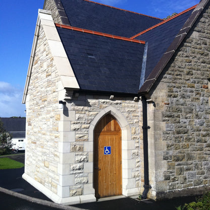 Church extension with stonework completed in Sawn Bed Sandstone Machined.