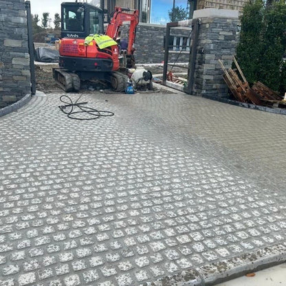Driveway in progress with Silver Granite Paving Cobbles now grouted. 