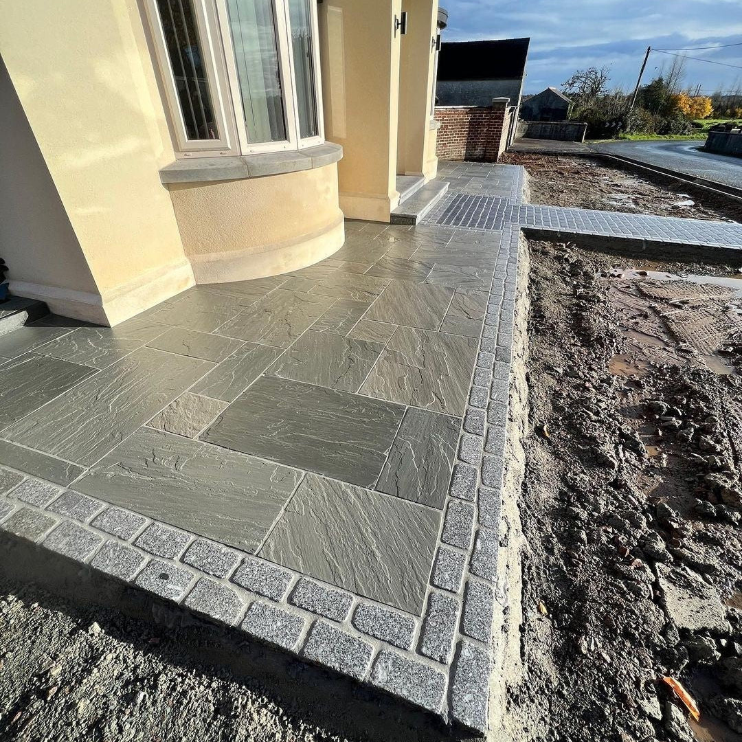 Pathway with double row of Silver Granite Cobbles in 200 x 100mm size. 
